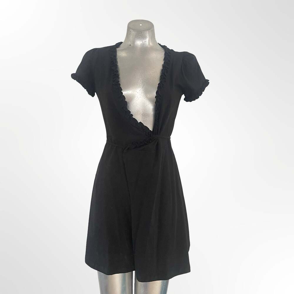 Forever 21 Women's Black Ruffle Trim Wrap Mini Dress