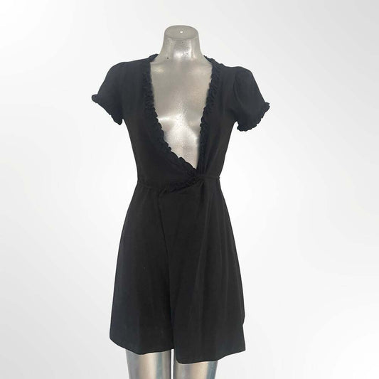Forever 21 Women's Black Ruffle Trim Wrap Mini Dress