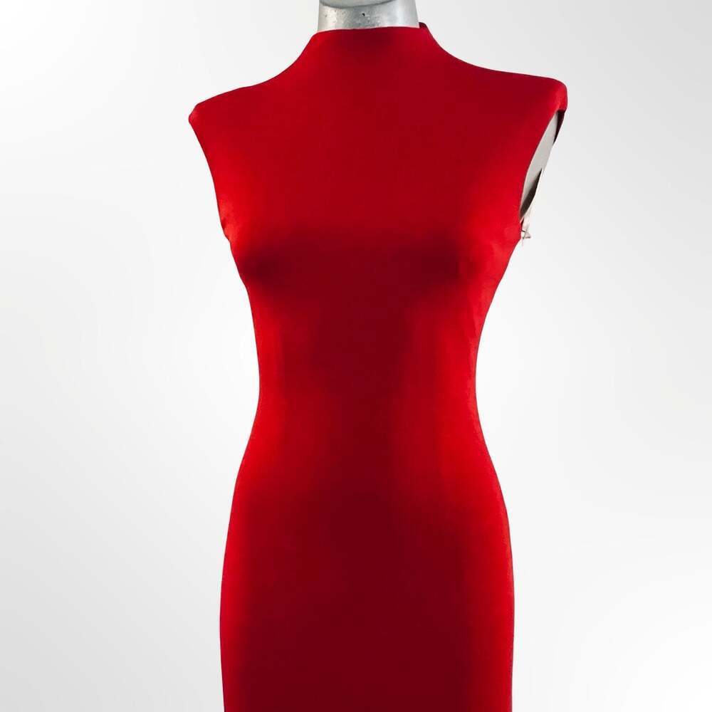 David Meister Red Mock Neck Sleeveless Sheath Gown