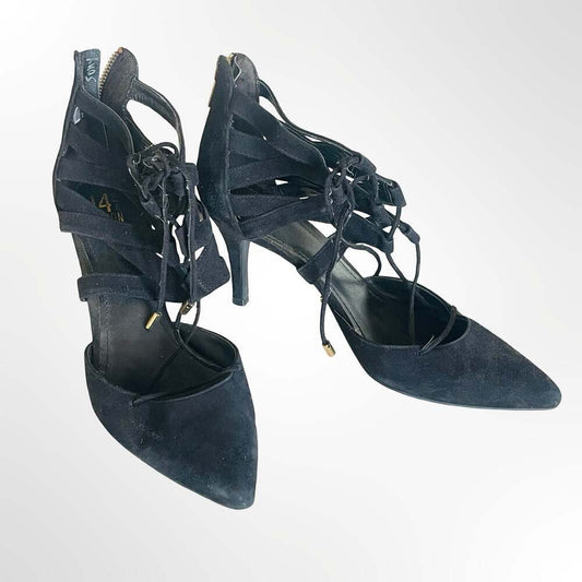 14th & Union Black Suede Lace-Up Stiletto Heels