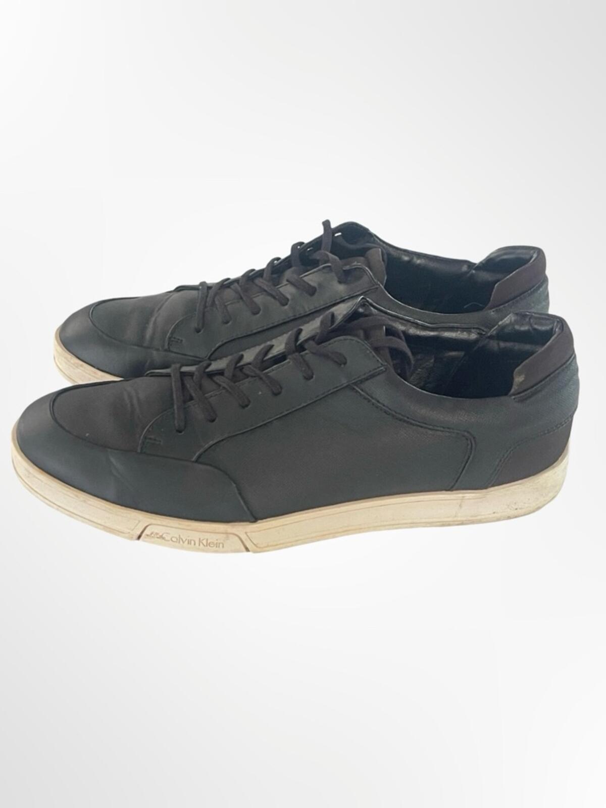 Calvin Klein Men's Black Low-Top Leather Sneakers in size 10