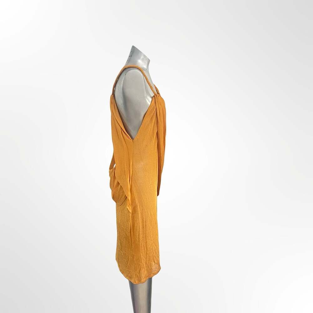 Hanifa Women's Mustard Yellow Asymmetrical Draped Mini Dress