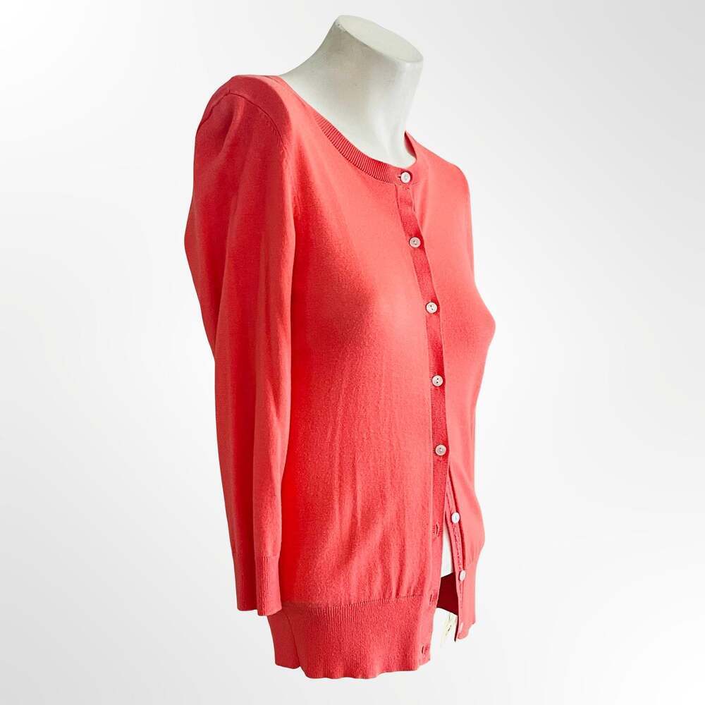 Halogen Coral Pink Crewneck Button Up Viscose Nylon Cardigan Sweater