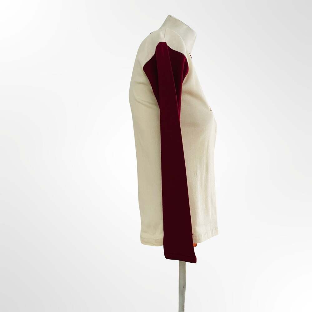 Vintage Floral Embroidered Off-White and Burgundy Raglan Long Sleeve Top