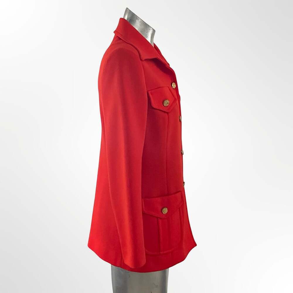 Vintage 1970s Bodin Knits Red Knit Jacket Blazer Gold Buttons