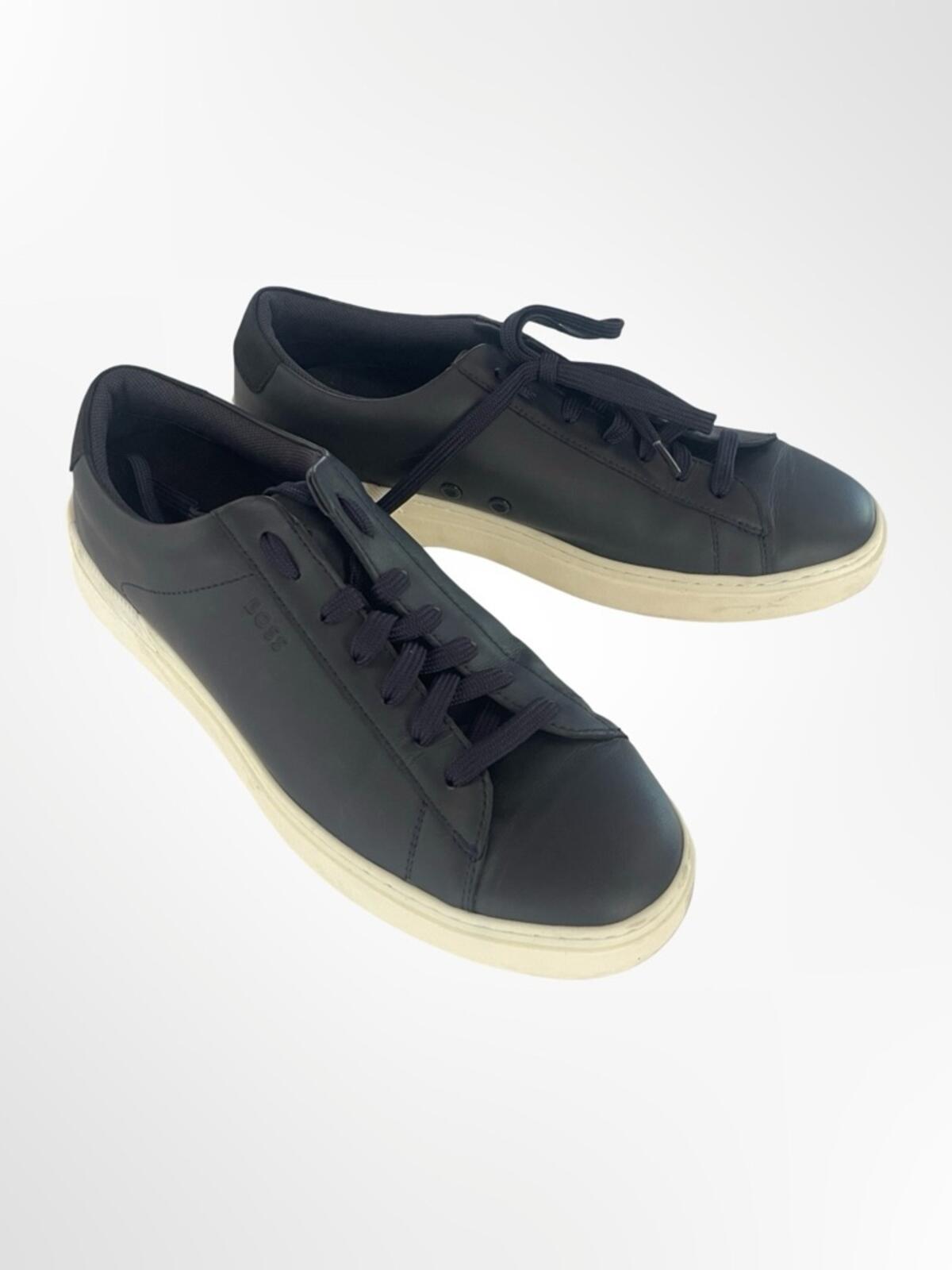 Boss dark navy Leather Low-Top Sneakers in size 9.5