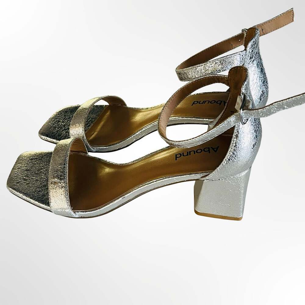 Abound Women's Silver Crinkle Block Heel Ankle Strap Sandals