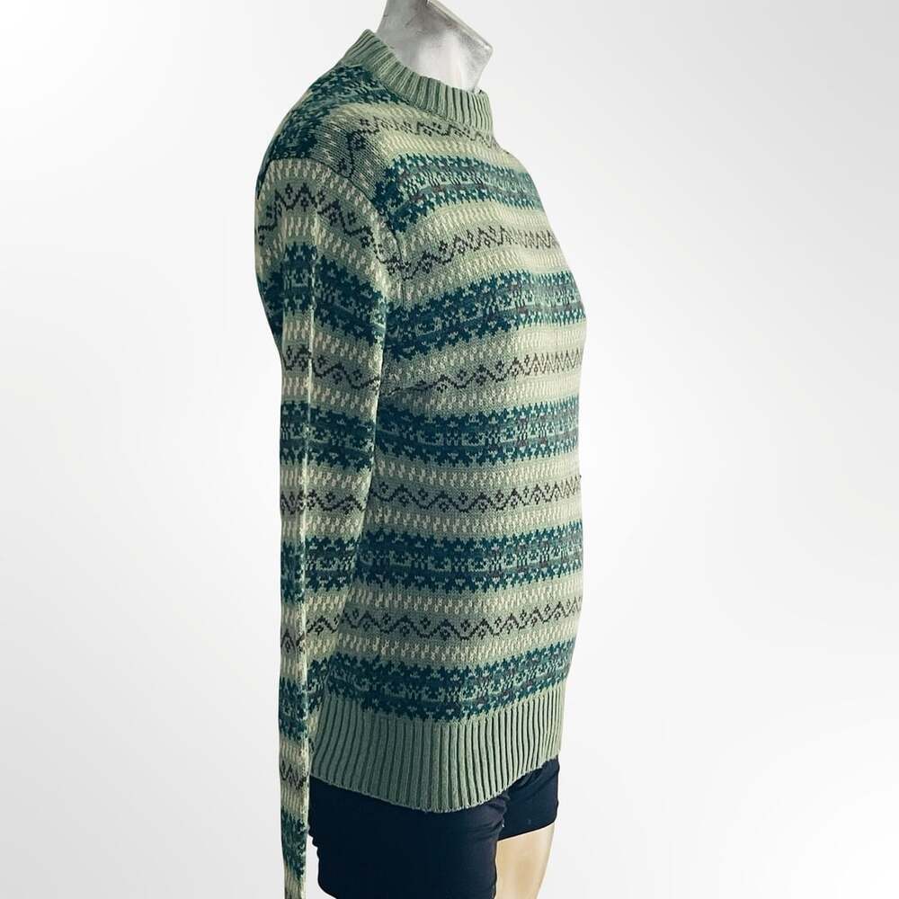 Vintage Landmark 1980s Fair Isle Pattern Acrylic Crewneck Sweater Green Size L