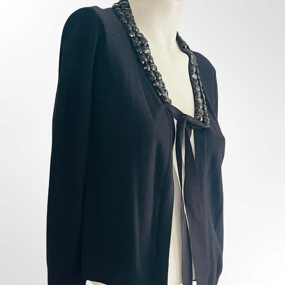 DKNY Donna Karan New York Black Embellished Beaded Collar Cape Cardigan