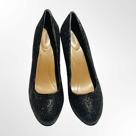 Style & Co. Nikolet Black Glitter Round Toe Pumps
