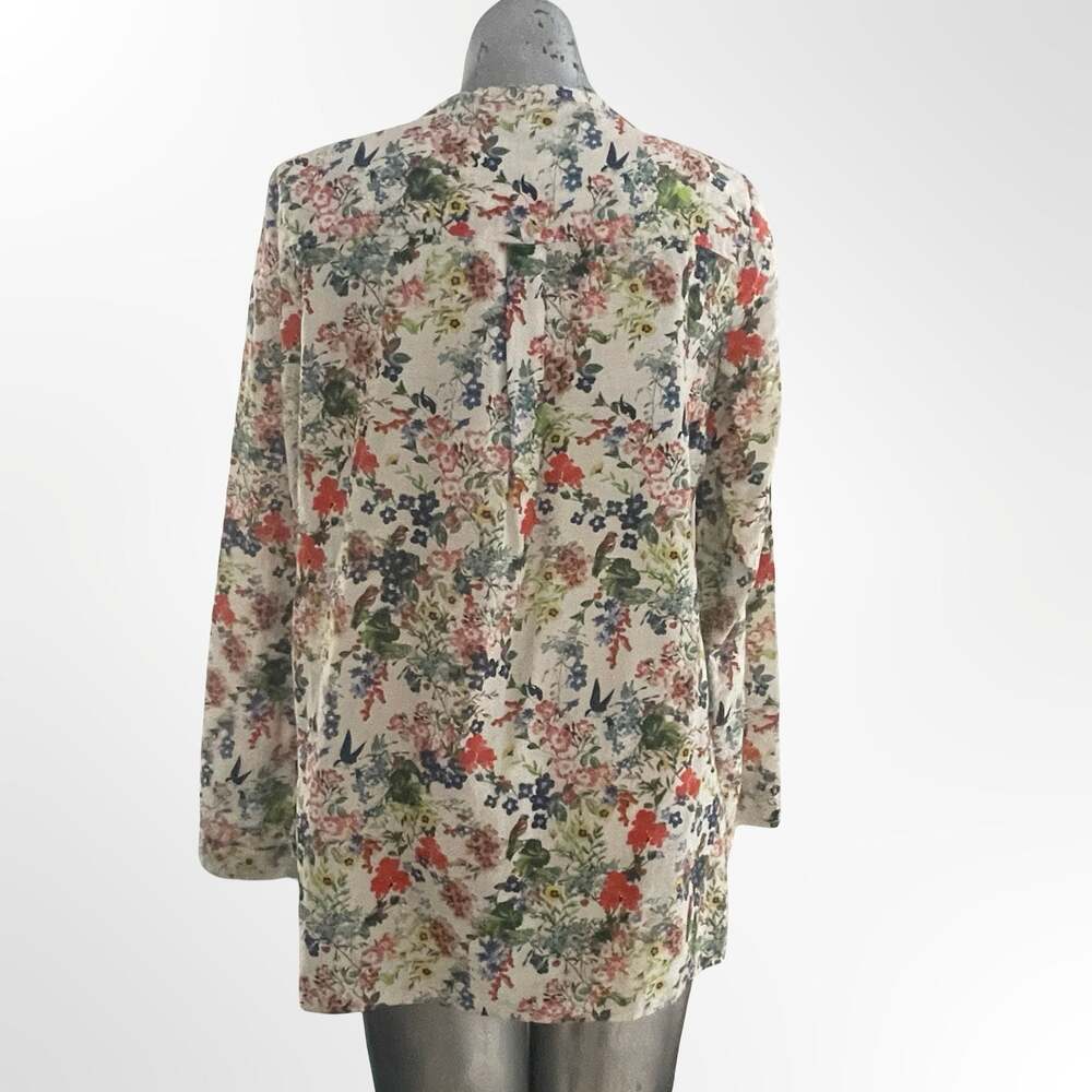 Zara Woman Long Sleeve Floral Print Split Neck Blouse