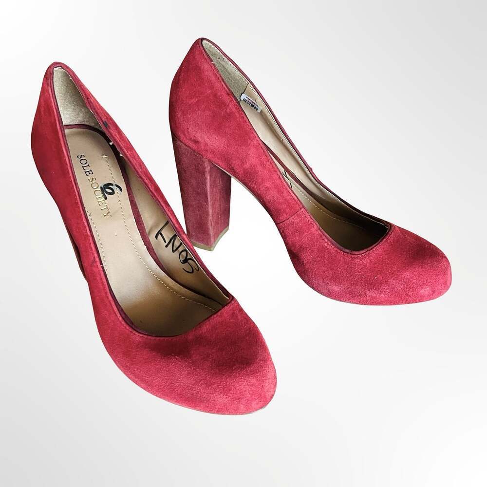 Sole Society Red Suede Round Toe Block Heel Pumps