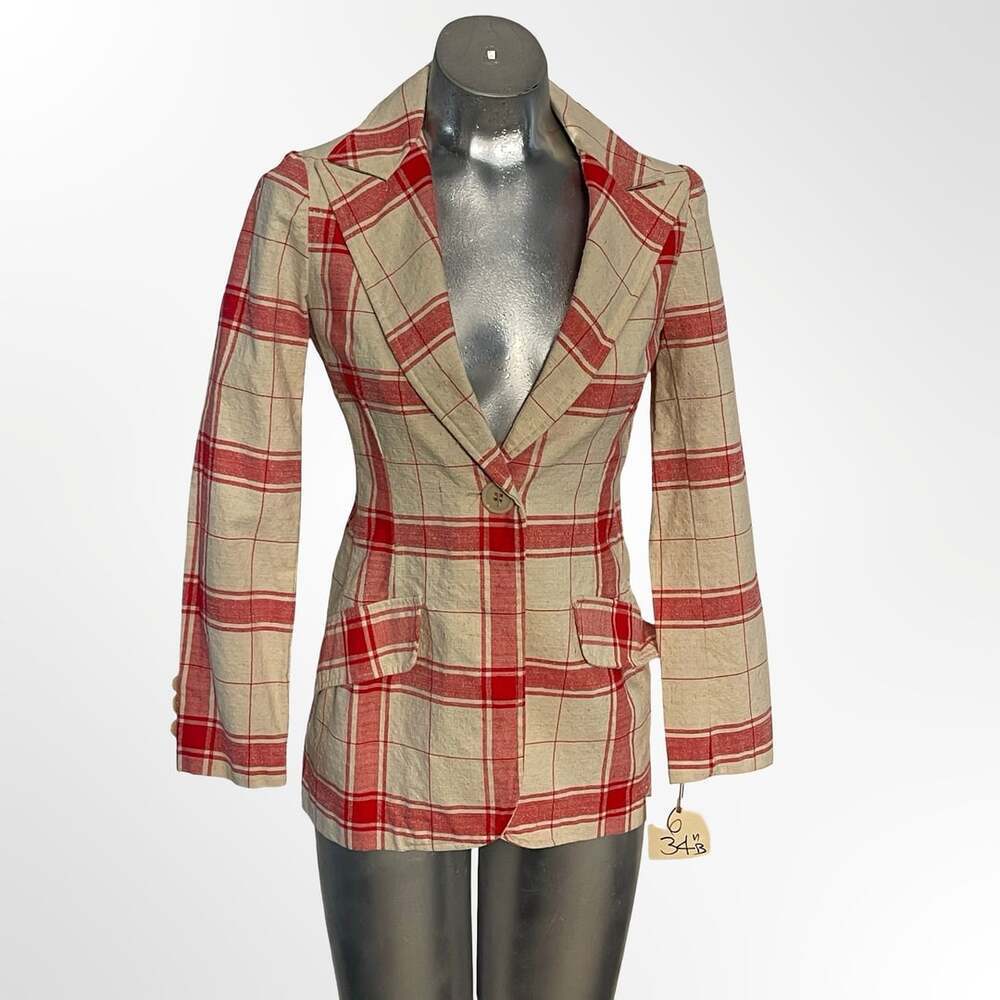 Smythe Patch Pocket Birkin Blazer in Rust Spring Plaid Size 6