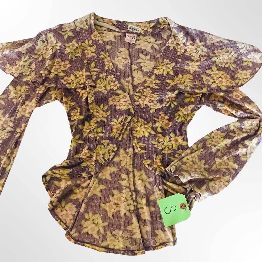 Godiva Textured Knit Top V-Neckline Self-Tie Closure Size S