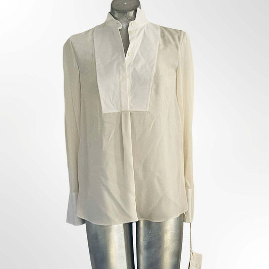 Brunello Cucinelli Women's 100% Silk Two-Tone Blouse with Monili Beaded Collar D