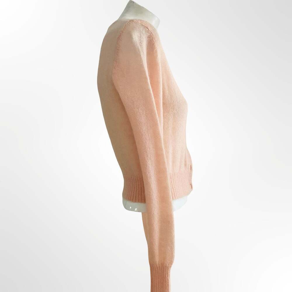 Vintage Early 2000s Baby Pink Angora Wool Blend Cardigan Sweater XS