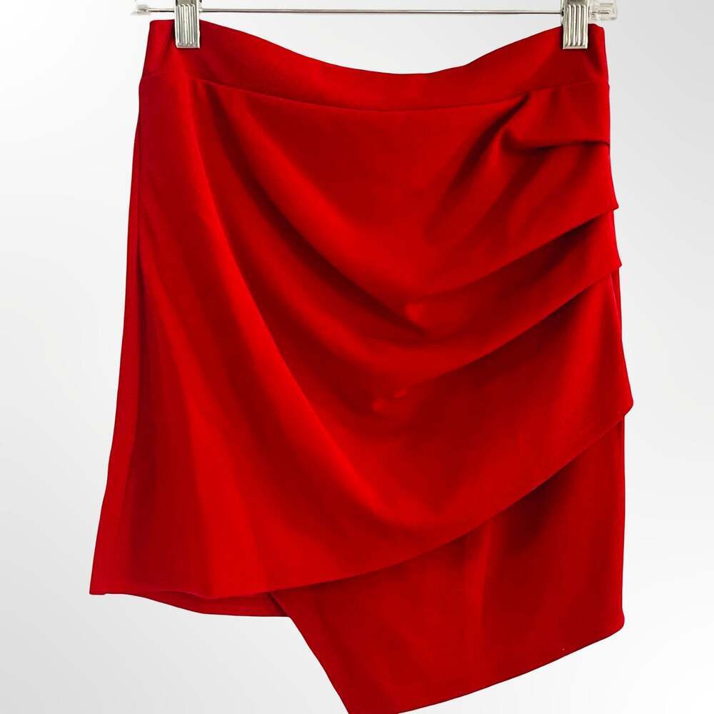 Papaya Red Ruched Asymmetric Mini Skirt