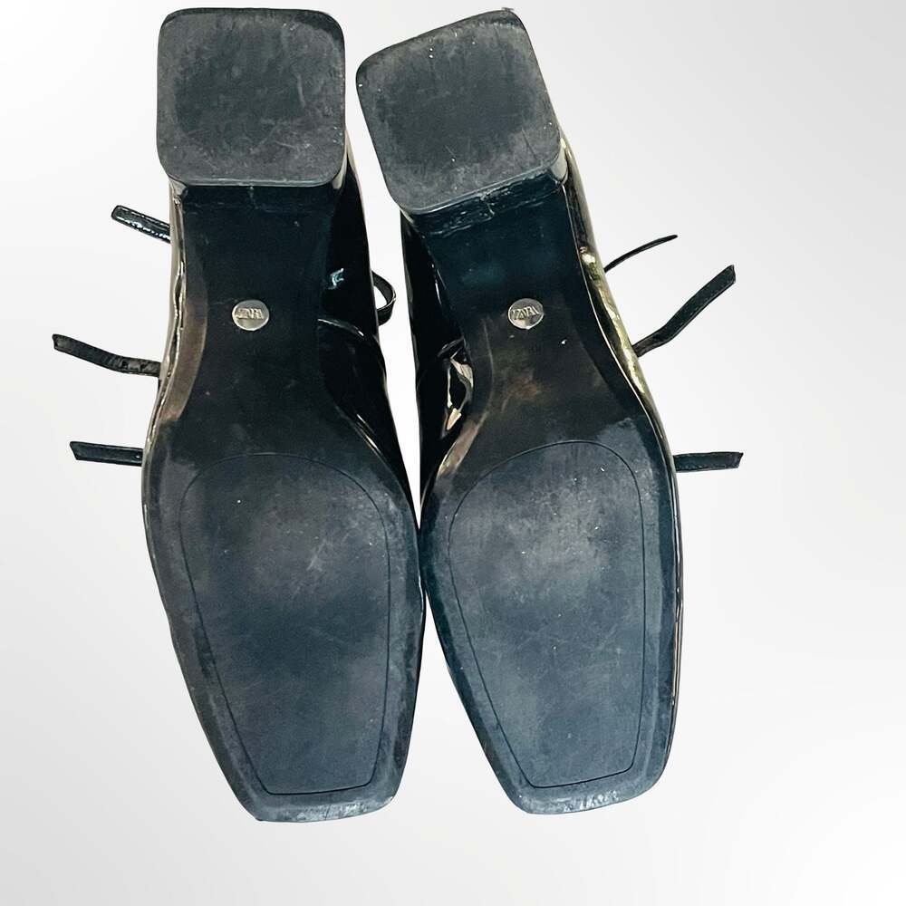 Zara Black Patent Leather Square-Toe Double-Strap Mary Jane Heels