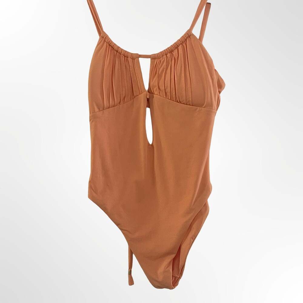 Isabella Rose Women's One-Piece Plunge Tie-Back Swimsuit in Peach