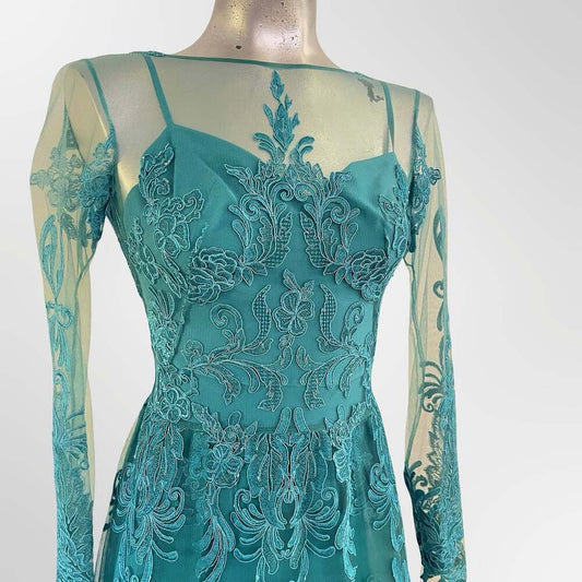 Zuhair Murad Long Sleeve Embroidered Tulle Evening Gown