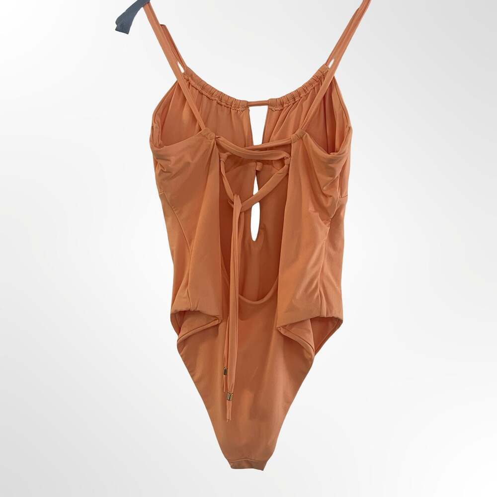 Isabella Rose Women's One-Piece Plunge Tie-Back Swimsuit in Peach