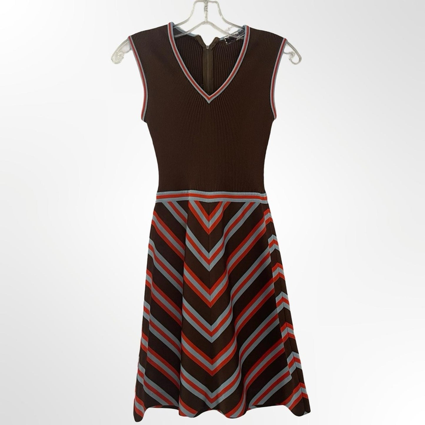 Unbranded Sleeveless Brown Chevron Striped Dress in size S