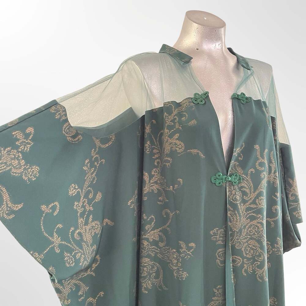SHEIN Floral Print Chiffon Open Front Kimono with Mesh Panel Detail