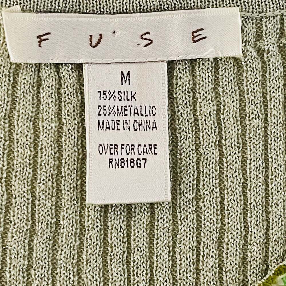 Fuse Silk Metallic Ribbed Knit Top with Green Sequin Trim Size M