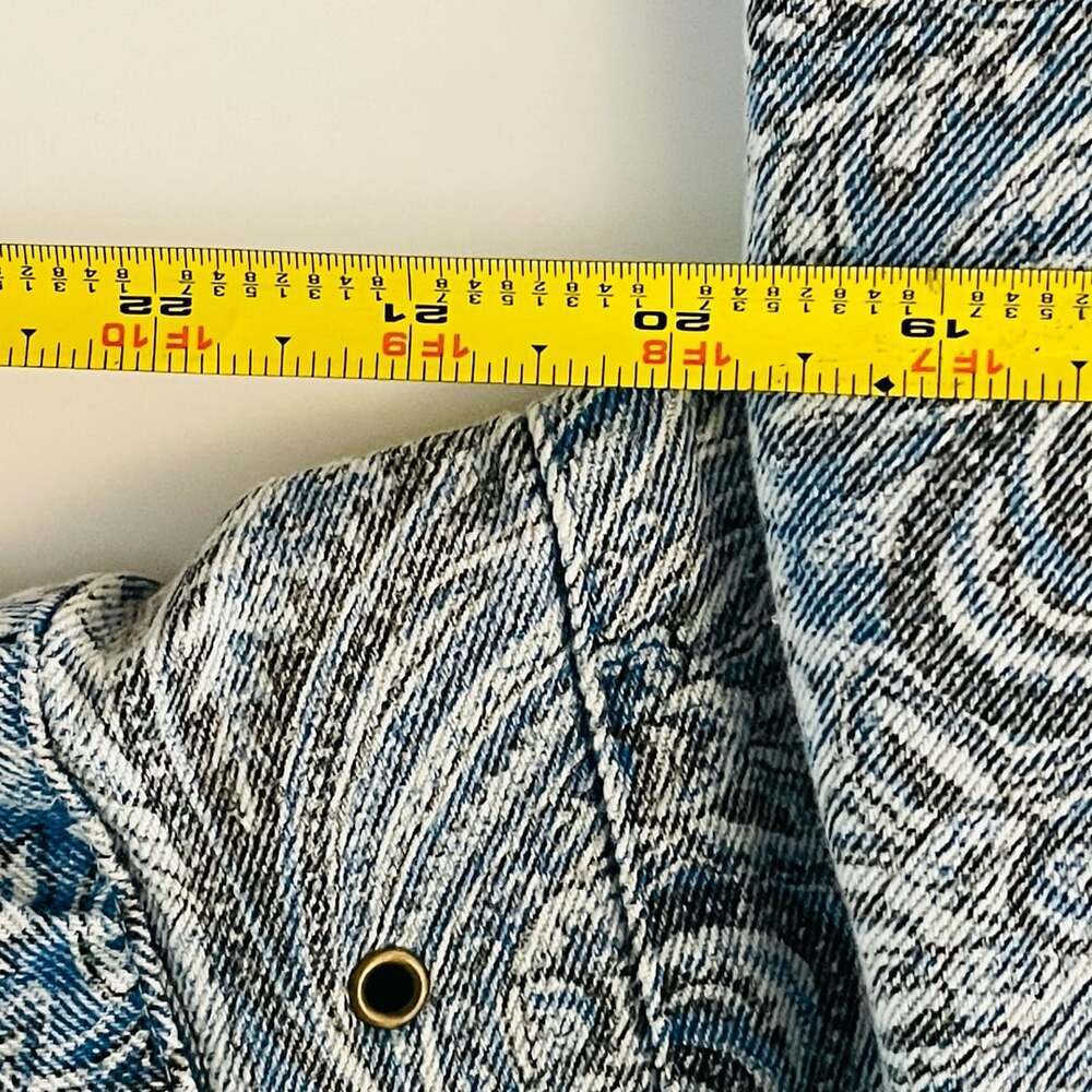 Vintage 1980s Blue Paisley Print Denim Bomber Jacket with Ribbed Trim