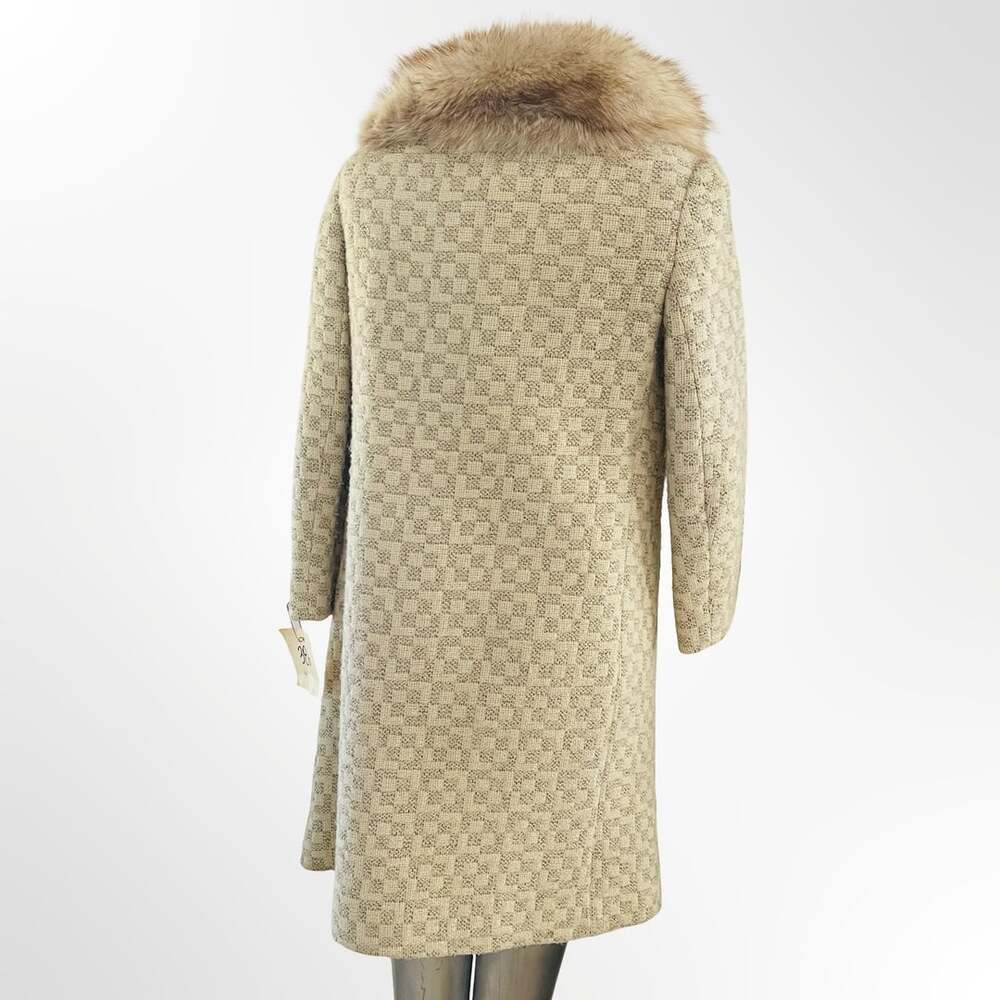 Vintage 1950s Checkered Tweed Coat with Fur Collar