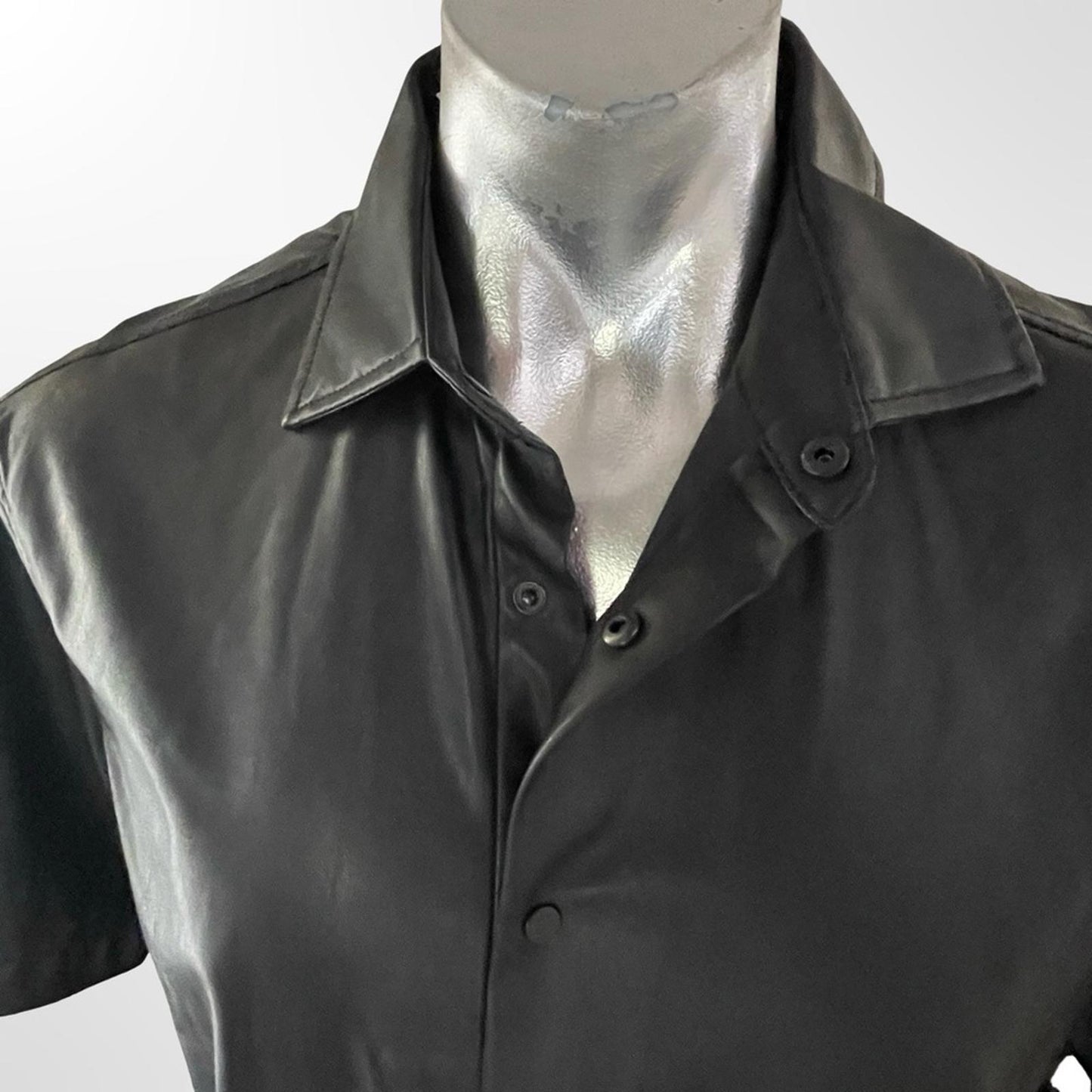 Medium Black Short Sleeve Button-Up Rubber like Shirt