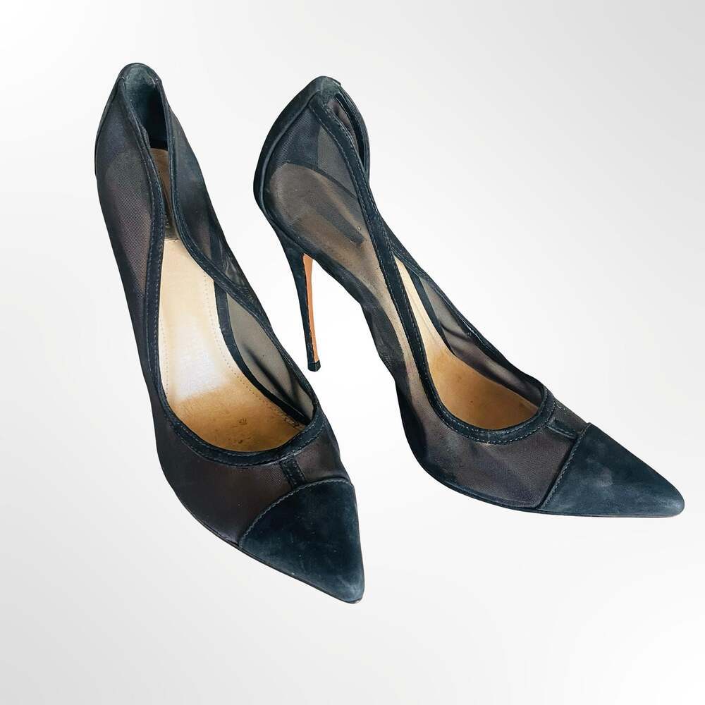Schutz Black Mesh and Suede Pointed-Toe Stiletto Pumps