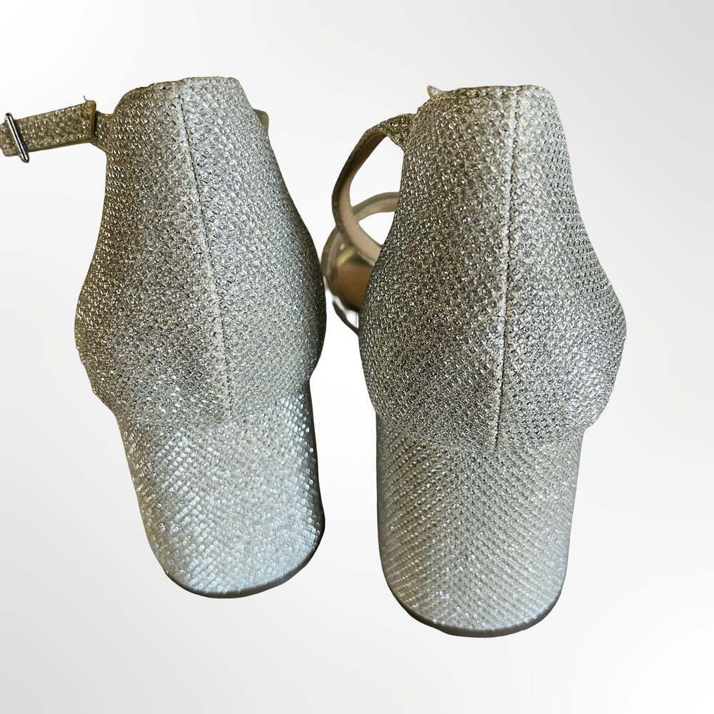 Nina Nagida Silver Glitter Rhinestone Block Heel Sandals