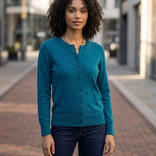 J.Crew Women's Teal Blue Button Down Crew Neck Cardigan Sweater Size S