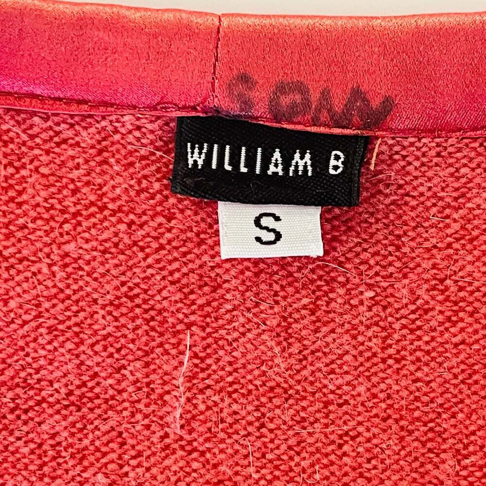 William B Red Wool Blend Satin Trim V-Neck Cardigan Sweater Small