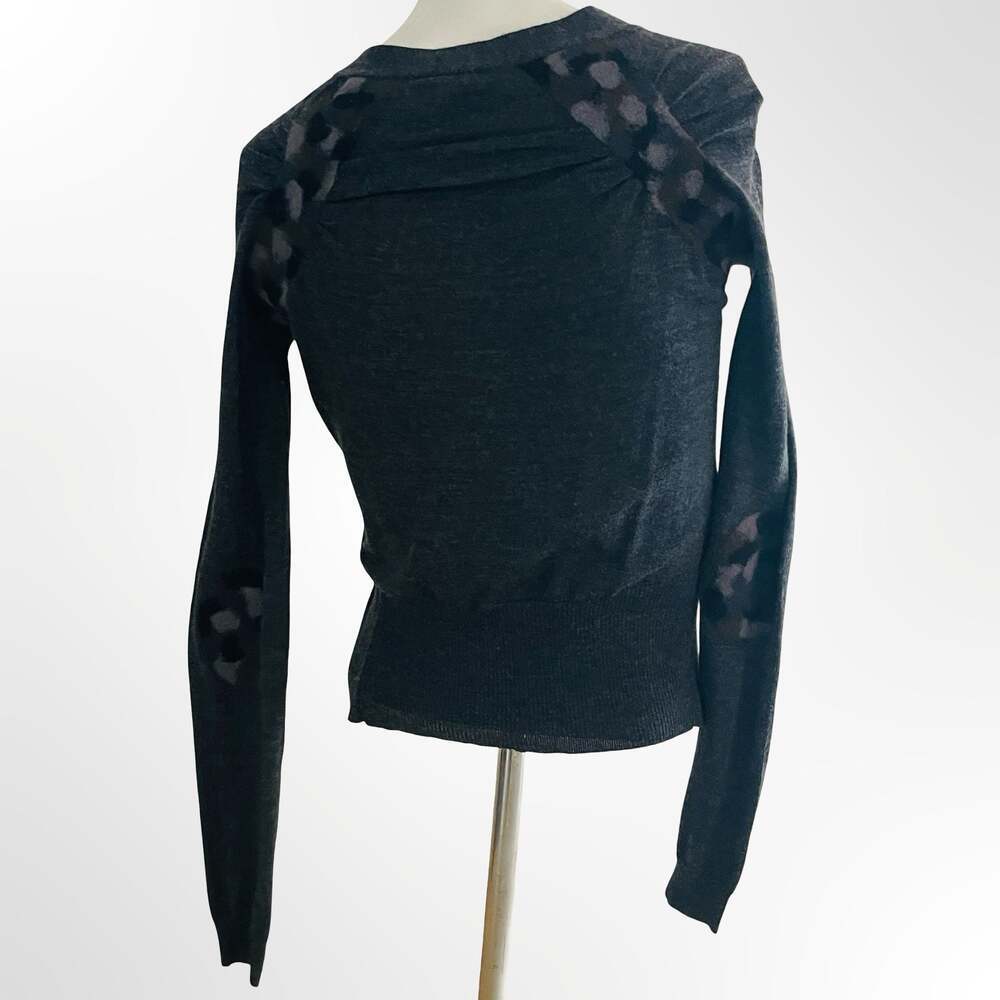 Gray Flower Applique Cardigan Sweater Womens Size S Y2K