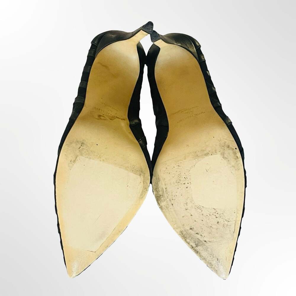 Karen Millen Black Mesh and Leather Pointed Toe Stiletto Pumps