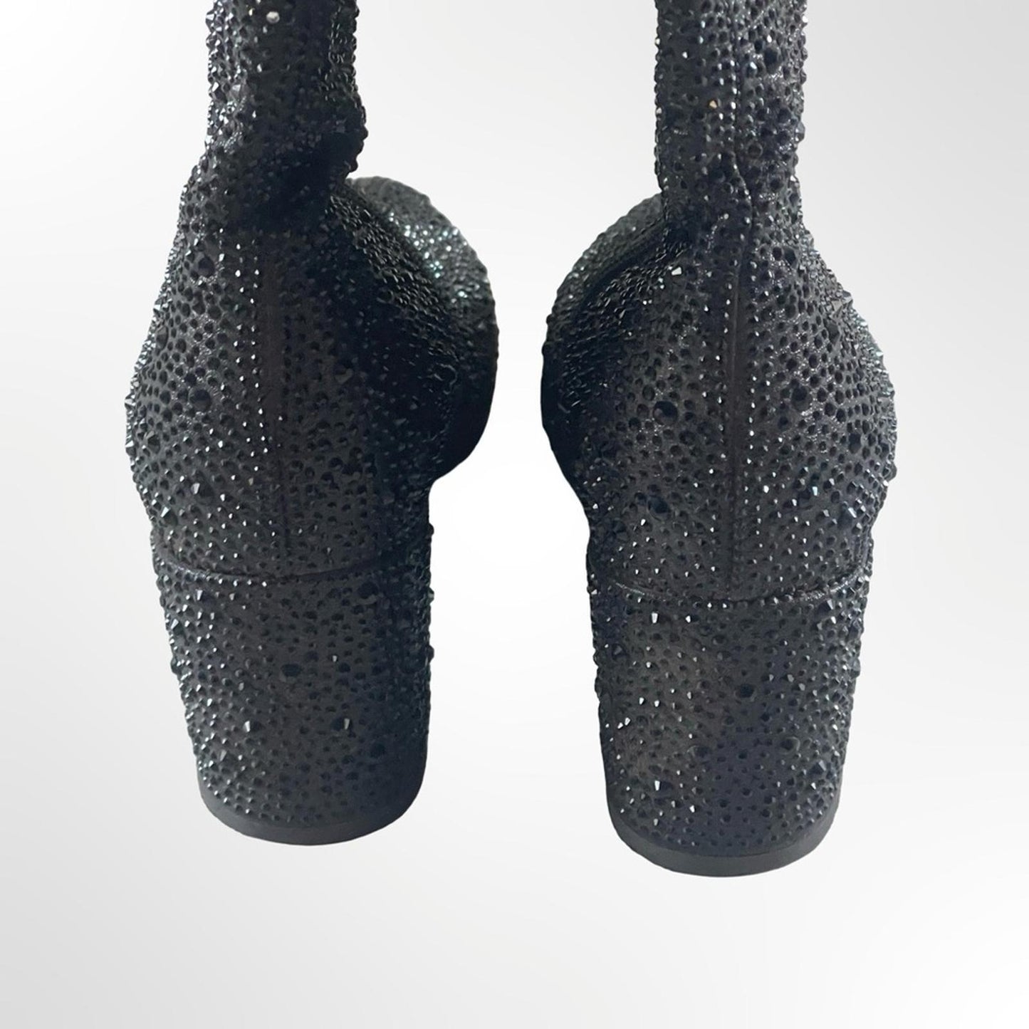 Wet Kiss Black Rhinestone Heeled Boots in many sizes avail