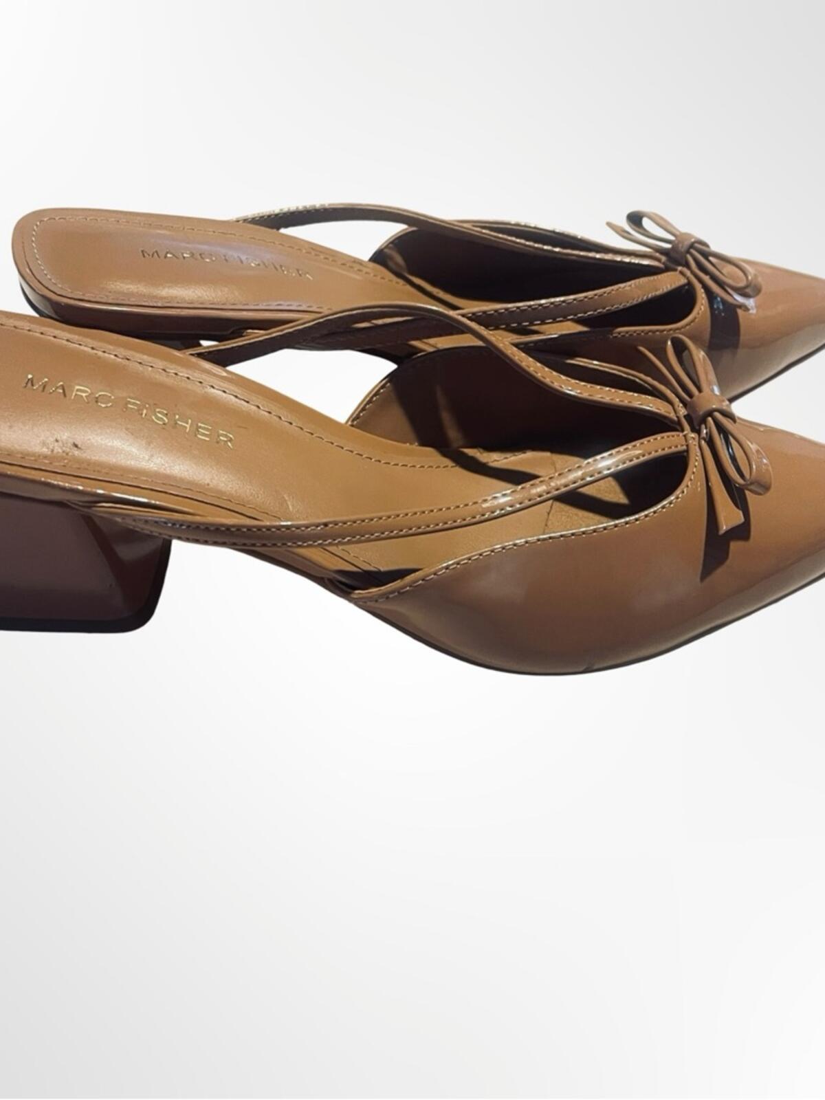 Marc Fisher Tan Pointed-Toe Bow Slingback Mules in size 8.5