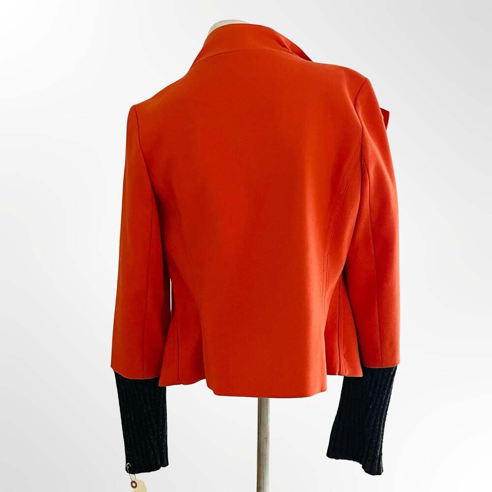 Mexx Orange Wool-Blend Blazer Jacket with Contrast Knit Ribbed Sleeves