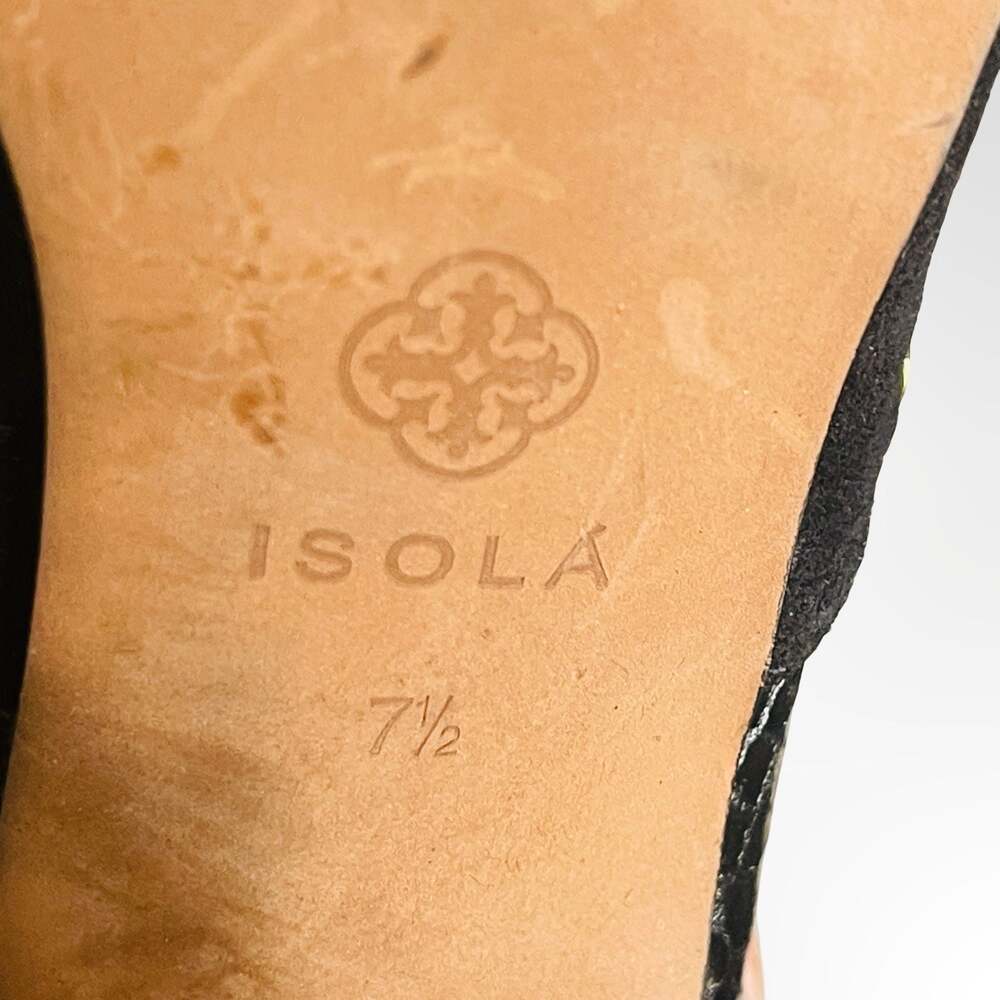Isola Black Suede and Snakeskin Embossed Leather Mary Jane Block Heel Pumps