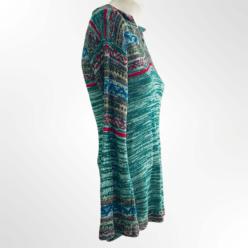 Vintage Aztec V-Neck Pullover Sweater Teal Size M