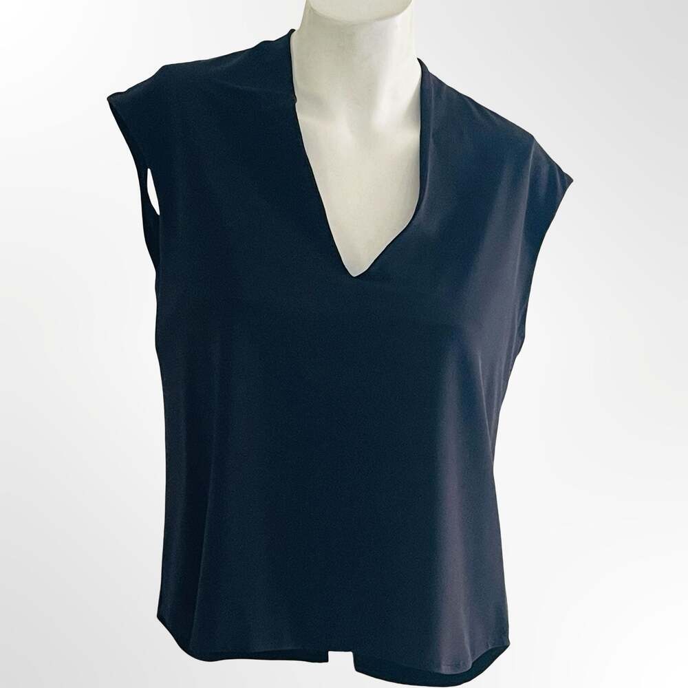 DKNY Women Black V-Neck Cap Sleeve Top Blouse Size M