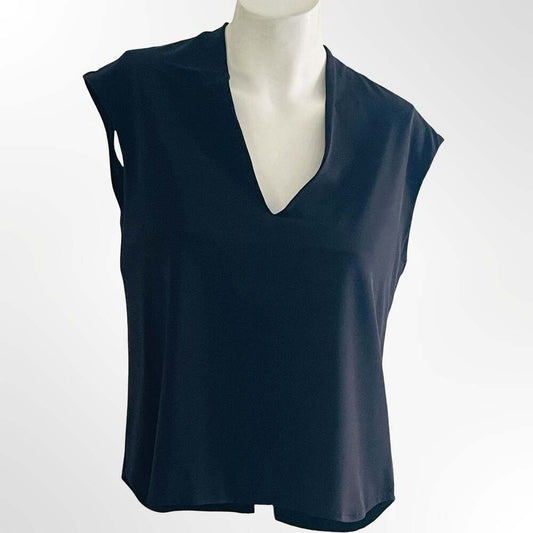 DKNY Women Black V-Neck Cap Sleeve Top Blouse Size M