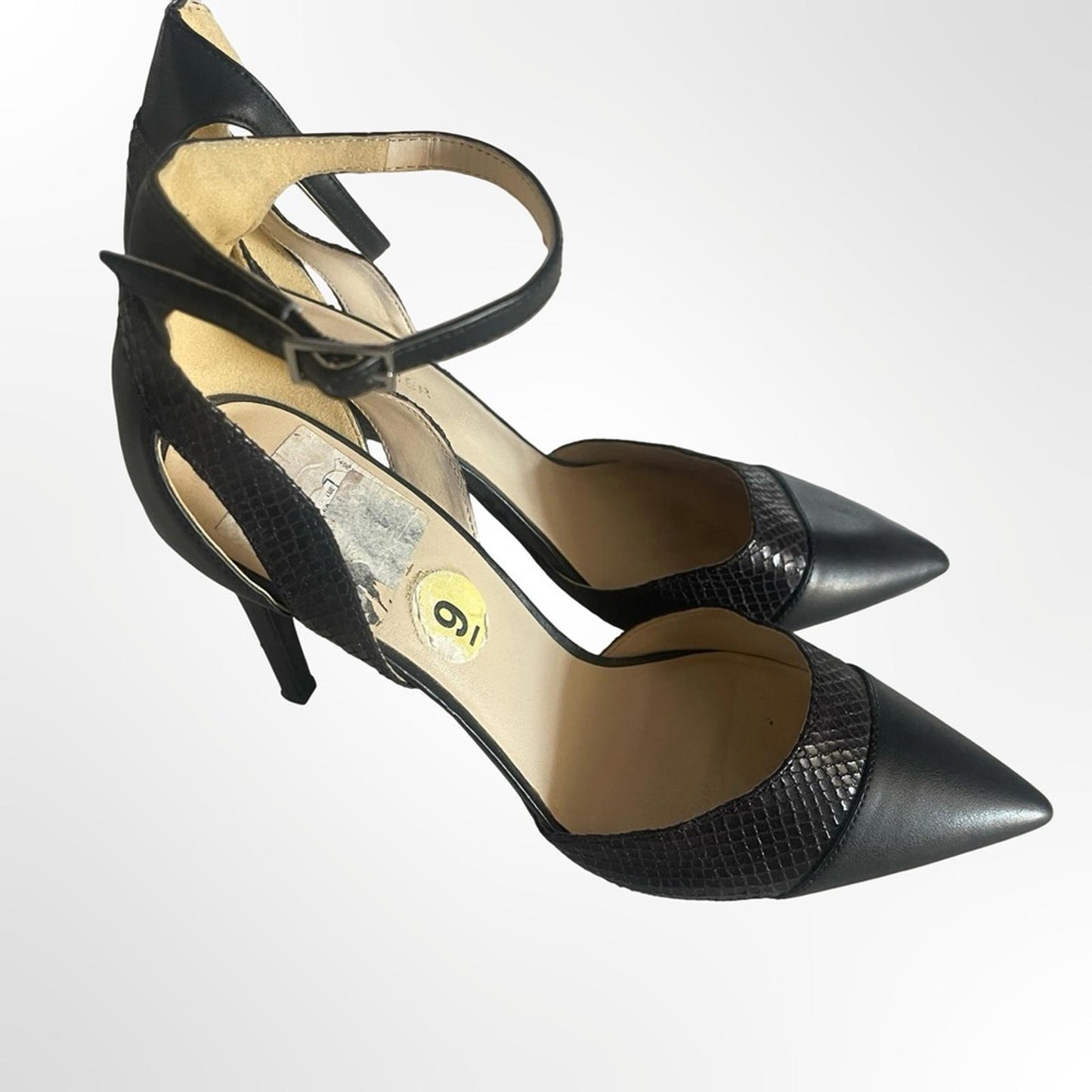 Marc Fisher Black Pointed-Toe Ankle-Strap Pumps with Texture