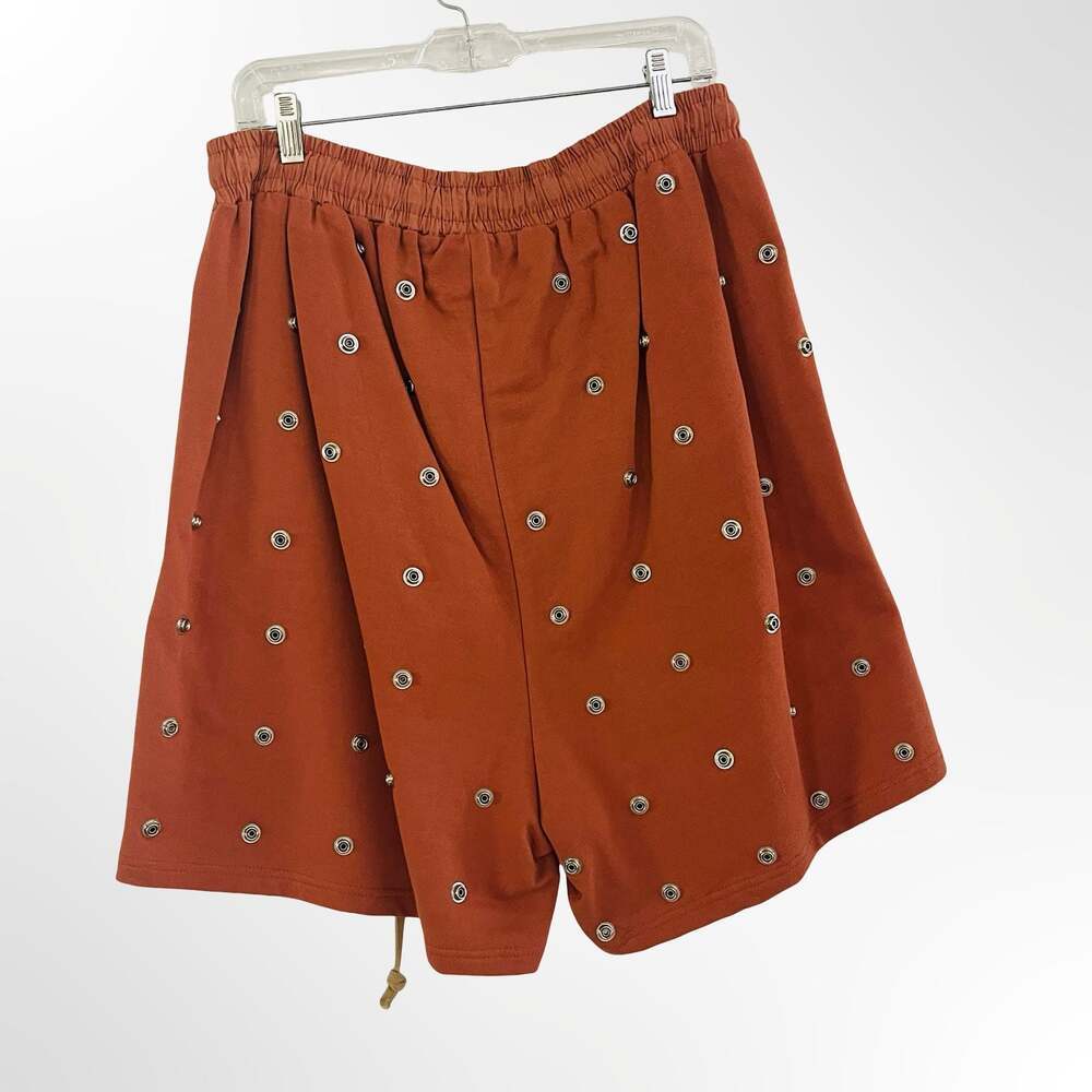 MNML All Over Studded Detail Drawstring Shorts in Rust