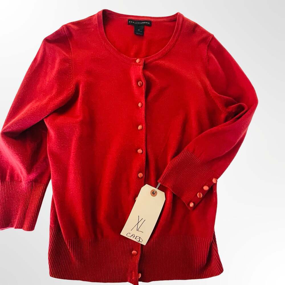Grace Elements Red Button Down Cardigan Sweater Size XL Rayon Nylon