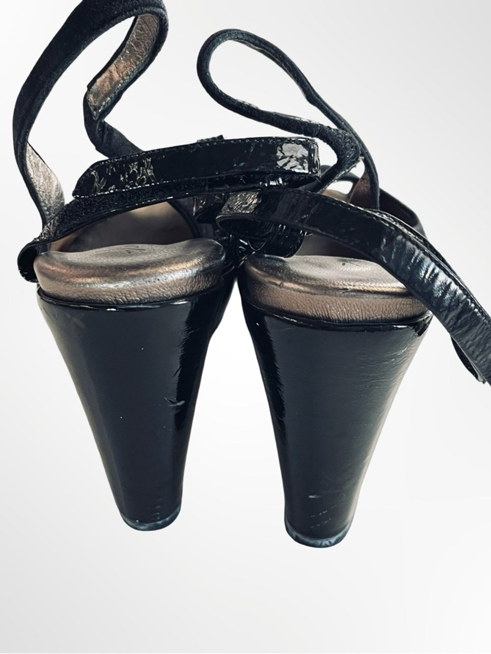 Kenneth Cole New York Black Suede Peep-Toe Slingback Wedge Heels