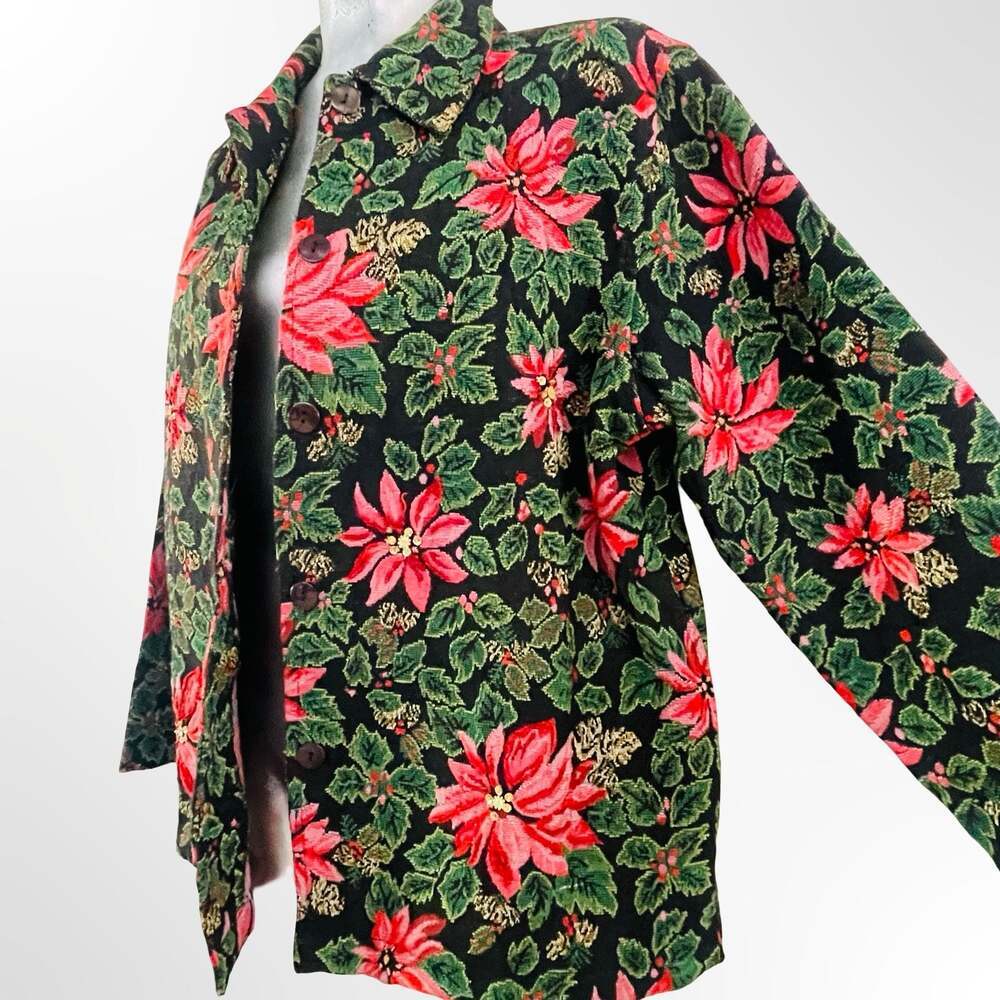 Tudor Court by Haband Poinsettia Tapestry Button-Down Jacket