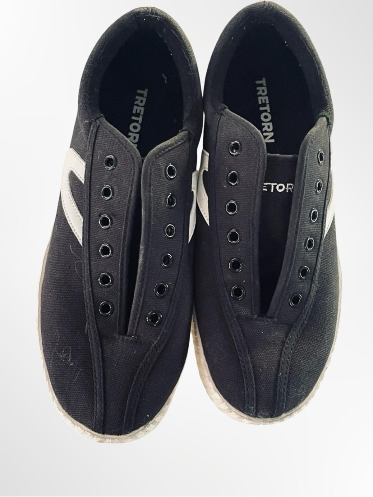 Tretorn Black Canvas Slip-On Sneakers w. White Side Chevron